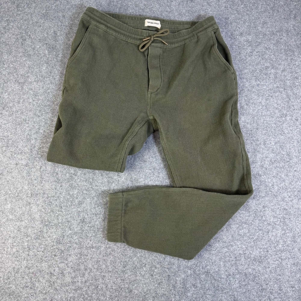 Taylor Stitch Men Olive Green Waffle Knit Organic Cotton Apres Pant Joggers M